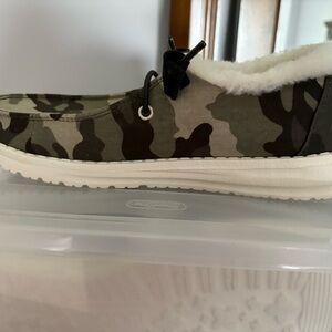 Hey Dude Green and White Slippers Comfortable Slip-On Design